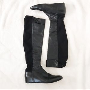 Stuart Weitzman black leather stretch knee length boots